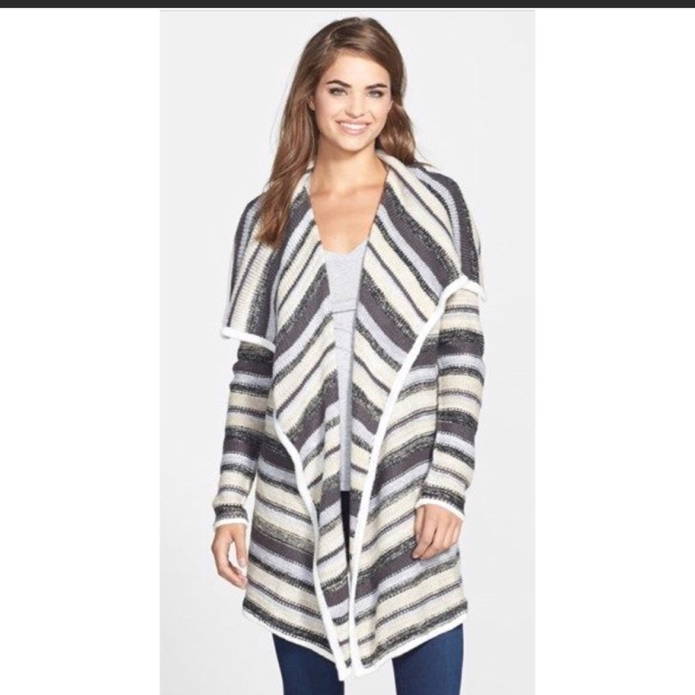 Kensie Open Front Striped Long Cardigan
